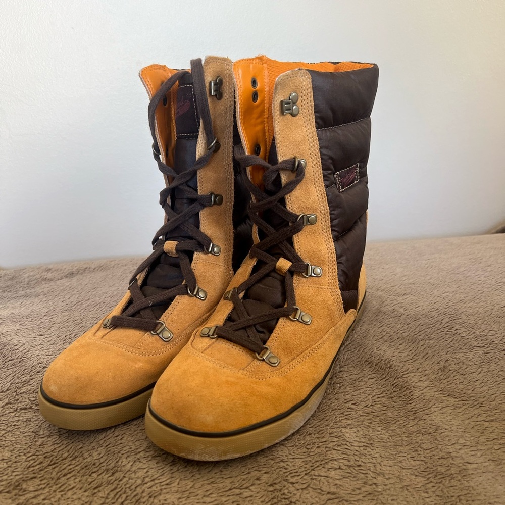 Timberland Deering Puffer Boots Womens 8 Brown Leather Winter Lace Up Quilted